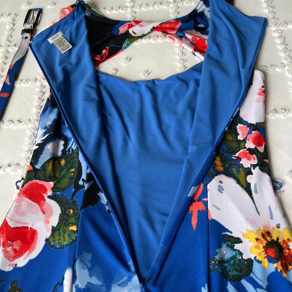 CACHE Midi Floral Print Diamond opening neck line Sheath Stretch Dress SIZE M - Picture 14 of 16